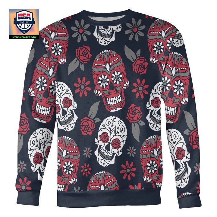 Red And Navy Sugar Skull Sweater