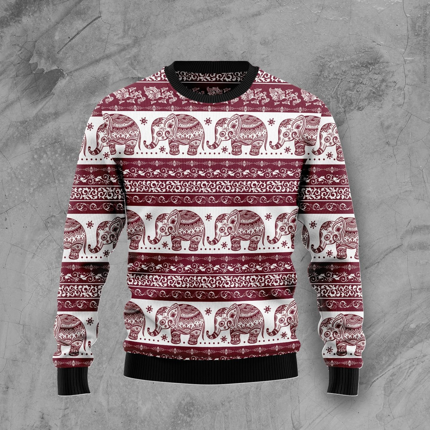 Red Elephant Mandala Ugly Christmas Sweater, Perfect Holiday Gift