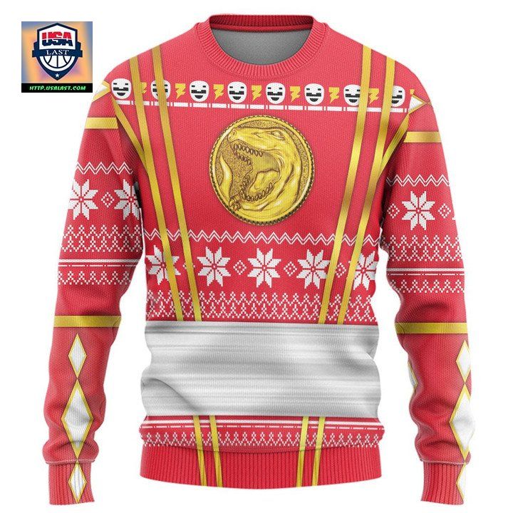 Red Mighty Morphin Power Rangers Logo Christmas Sweater