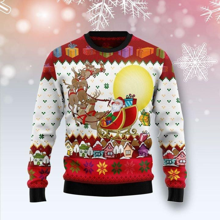 Reindeer And Santa Claus Ugly Christmas Sweater, Perfect Holiday Gift