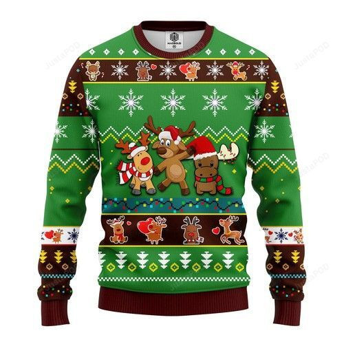 Reindeer Cute Noel Mc Christmas Green Style For Unisex Ugly Christmas Sweater,