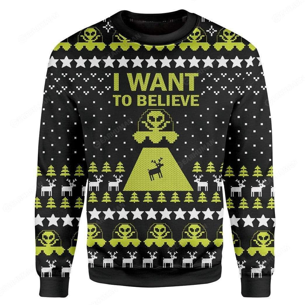 Reindeer Skull I Want To Believe For Unisex Ugly Christmas Sweater,