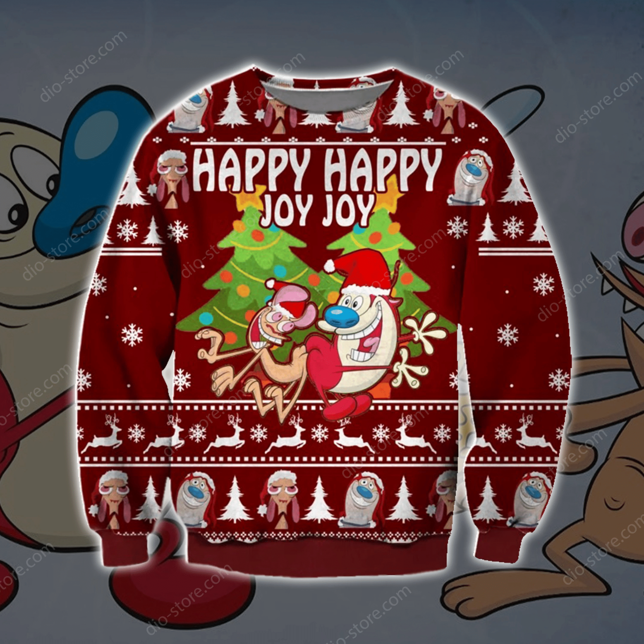 Ren And Stimpy Knitting Pattern 3D Print Ugly Christmas Sweater