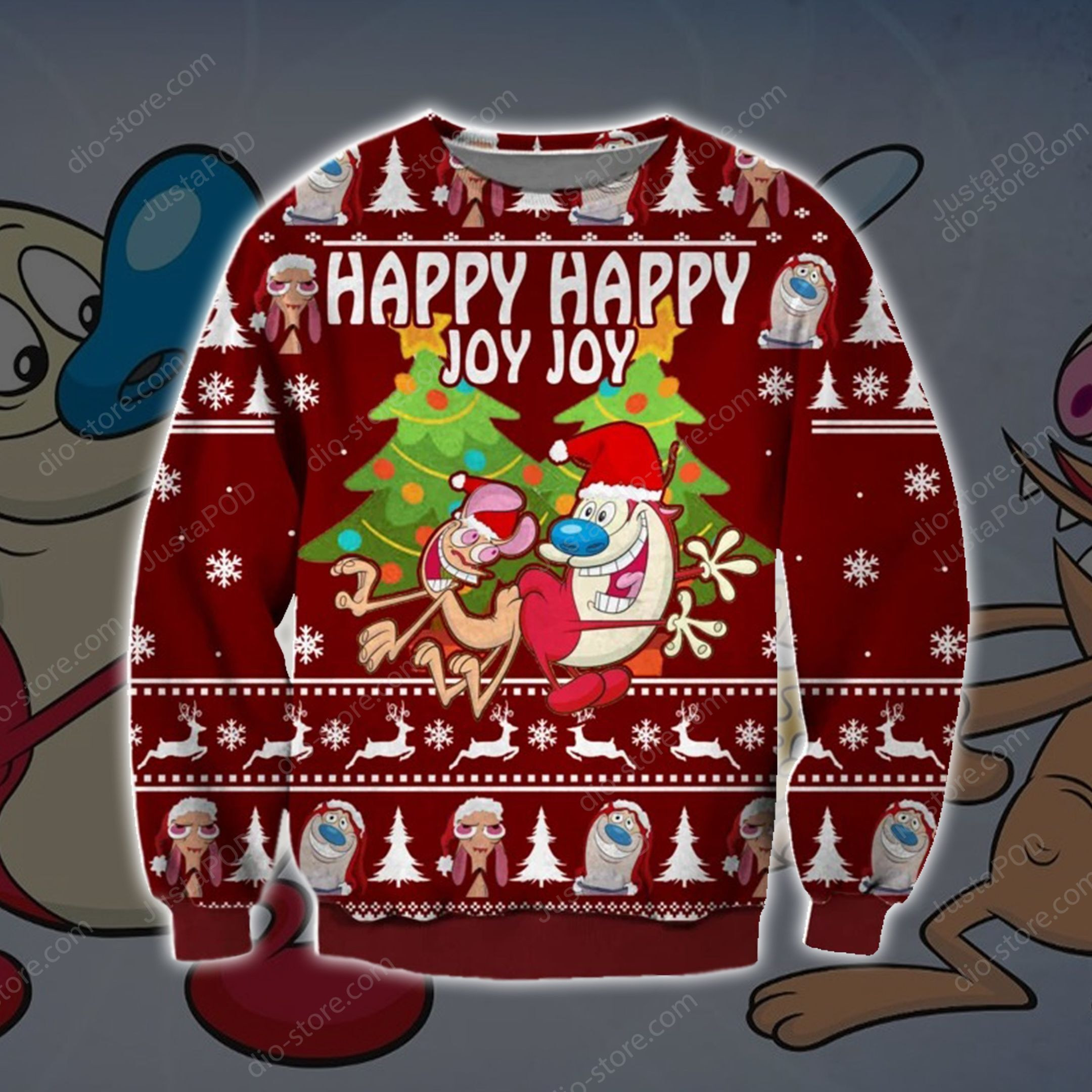 Ren And Stimpy Knitting Pattern 3D Print Ugly Christmas Sweater, Perfect Holiday Gift