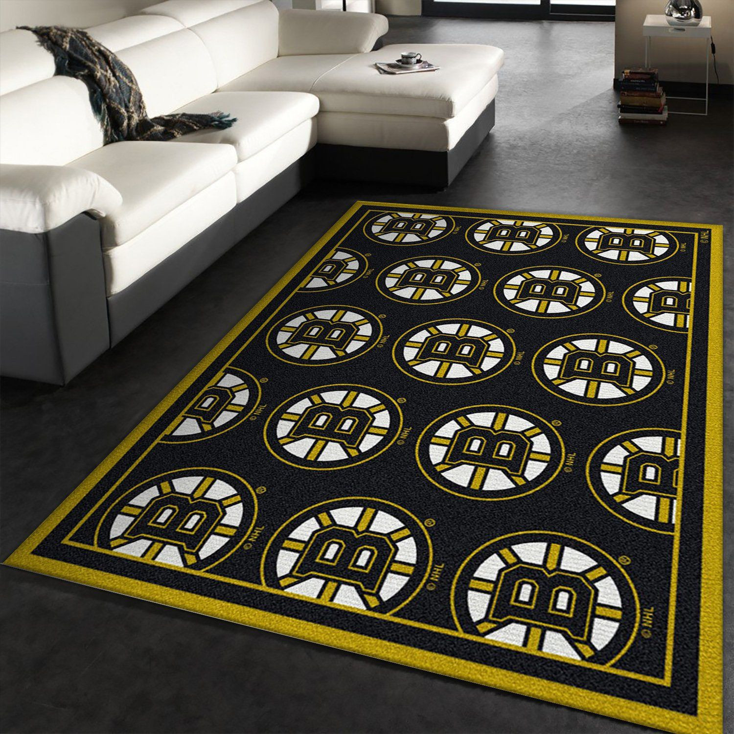 Repeat Boston Bruins Rectangle Area Rug – Full Print Carpet For Living Room & Bedroom Home Decor