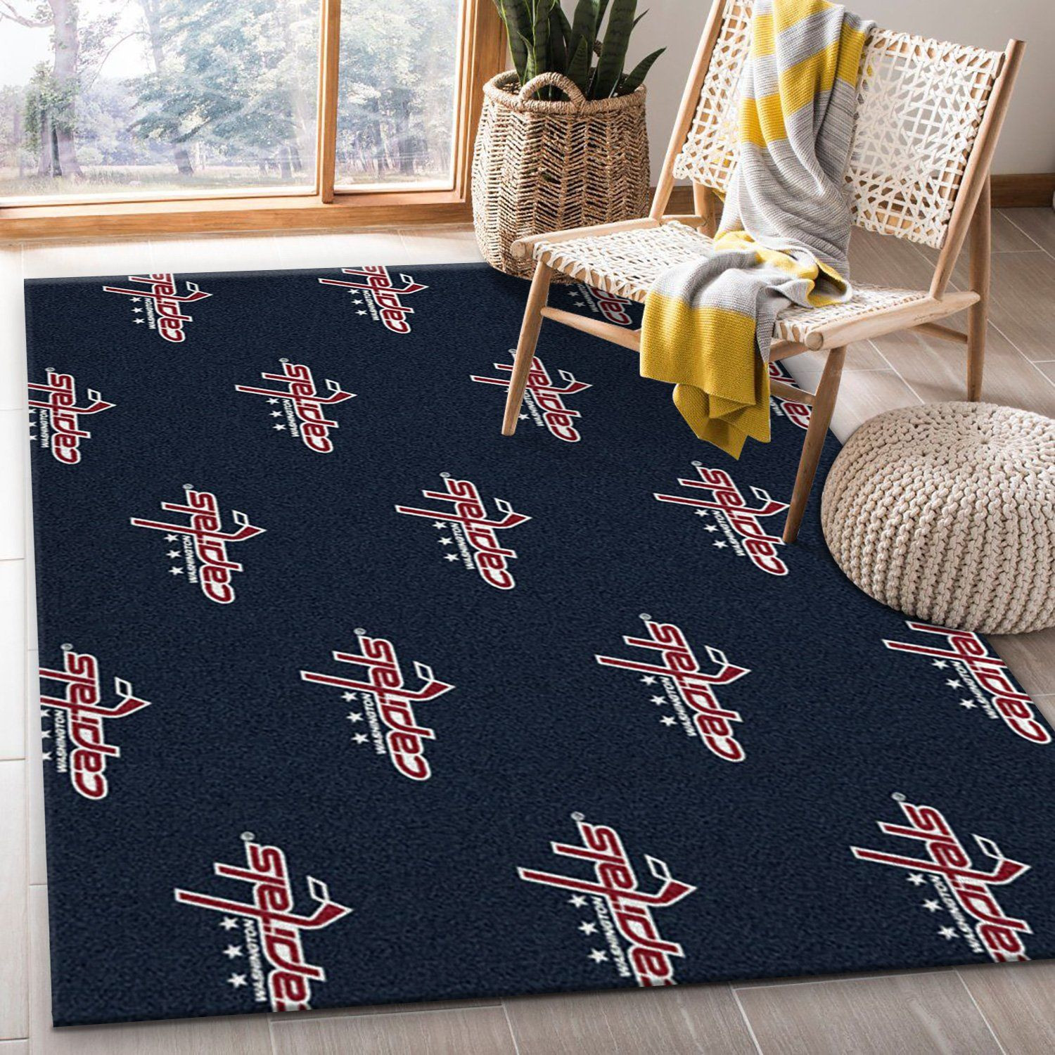 Repeat Capitals Team Logo Rectangle Area Rug – Full Print Carpet For Living Room & Bedroom Home Decor