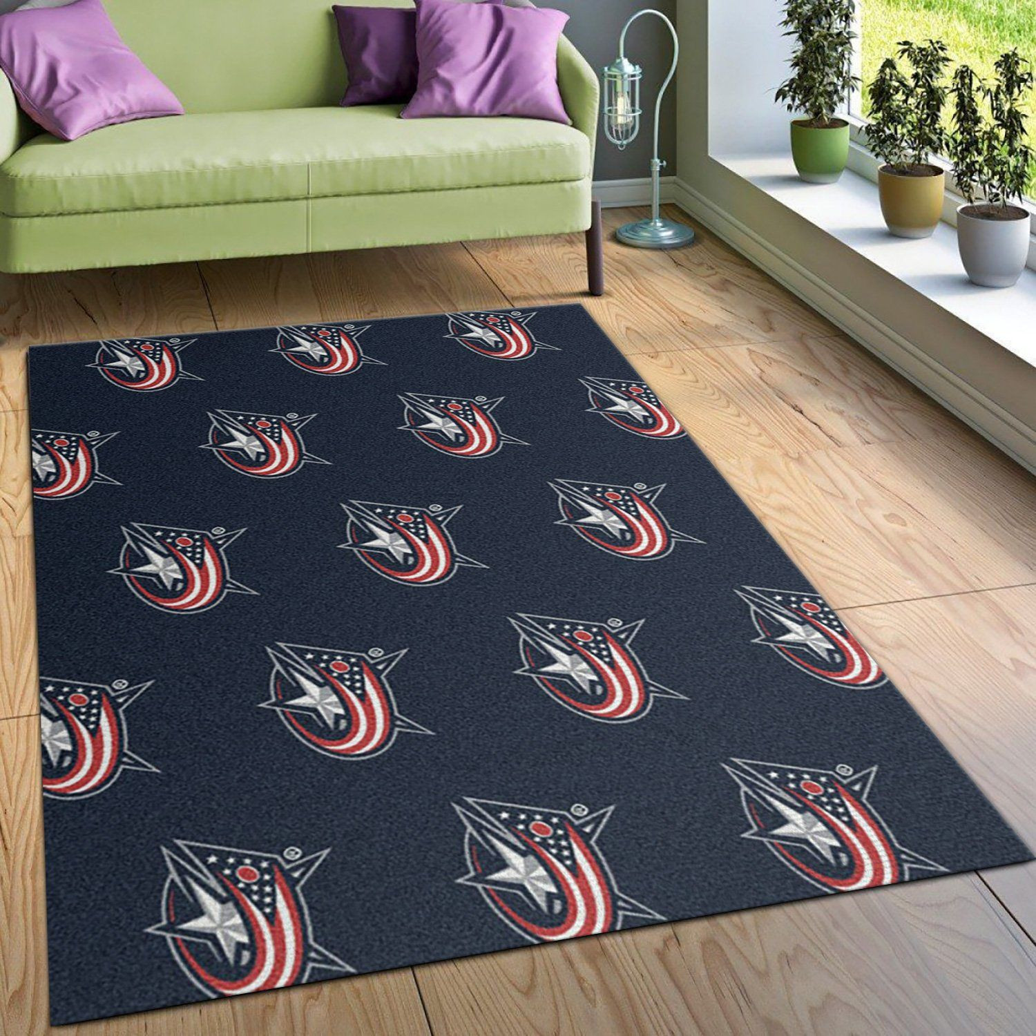 Repeat Columbus Bluejackets Rectangle Area Rug – Full Print Carpet For Living Room & Bedroom Home Decor