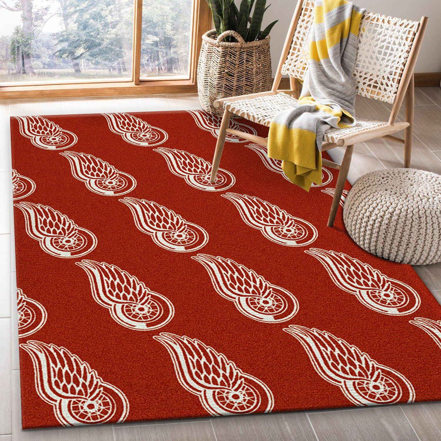 Repeat Detroit Redwings Rectangle Area Rug – Full Print Carpet For Living Room & Bedroom Home Decor