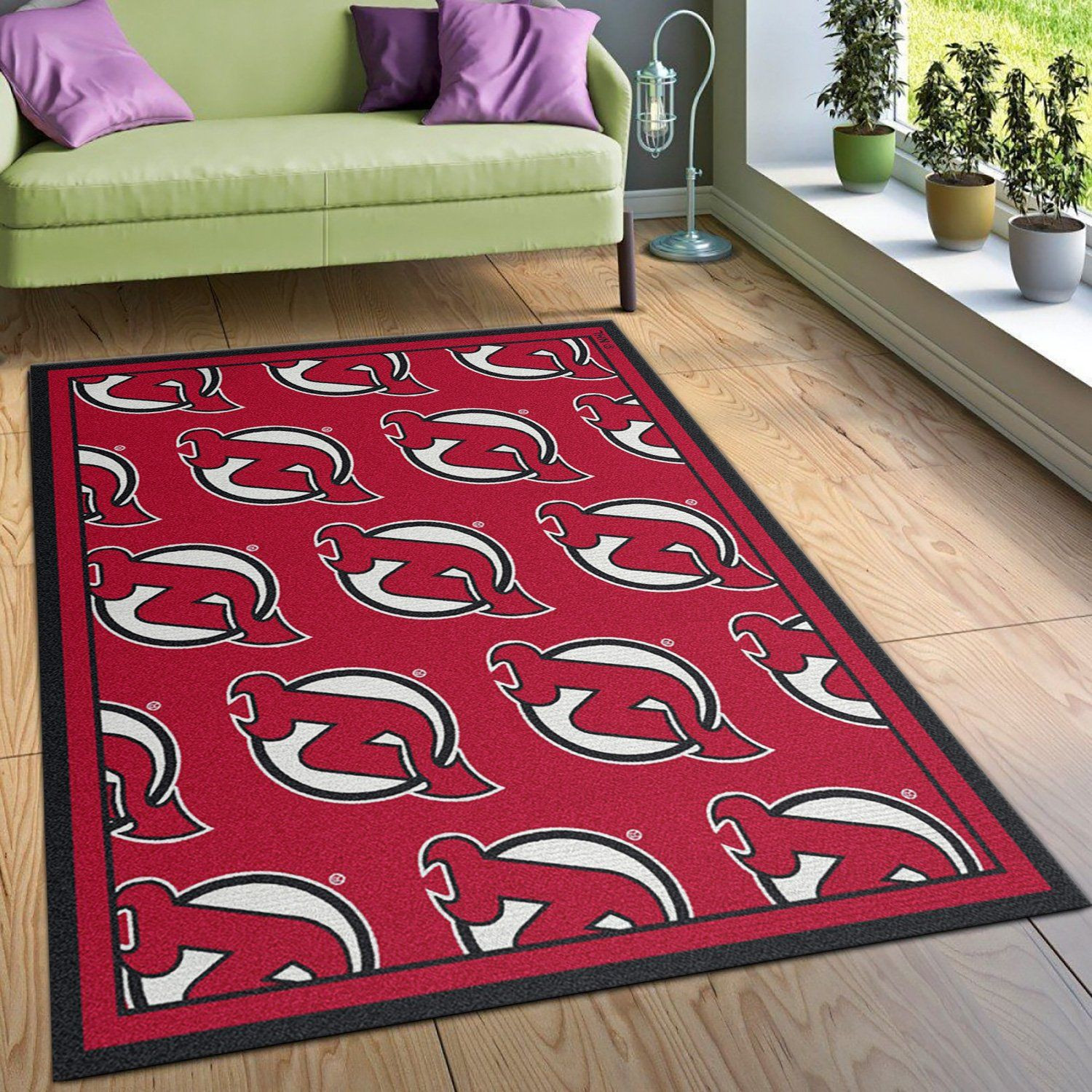 Repeat New Jersey Devils Rectangle Area Rug – Full Print Carpet For Living Room & Bedroom Home Decor