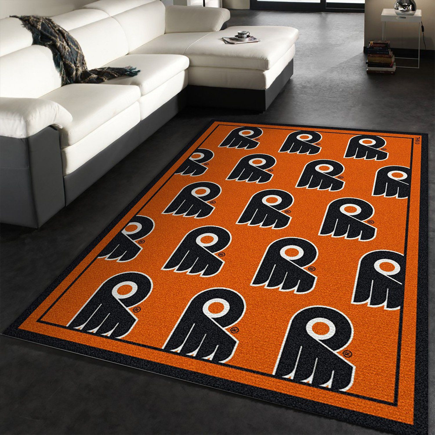Repeat Philadelphia Flyers Team Logo Rectangle Area Rug – Full Print Carpet For Living Room & Bedroom Home Decor
