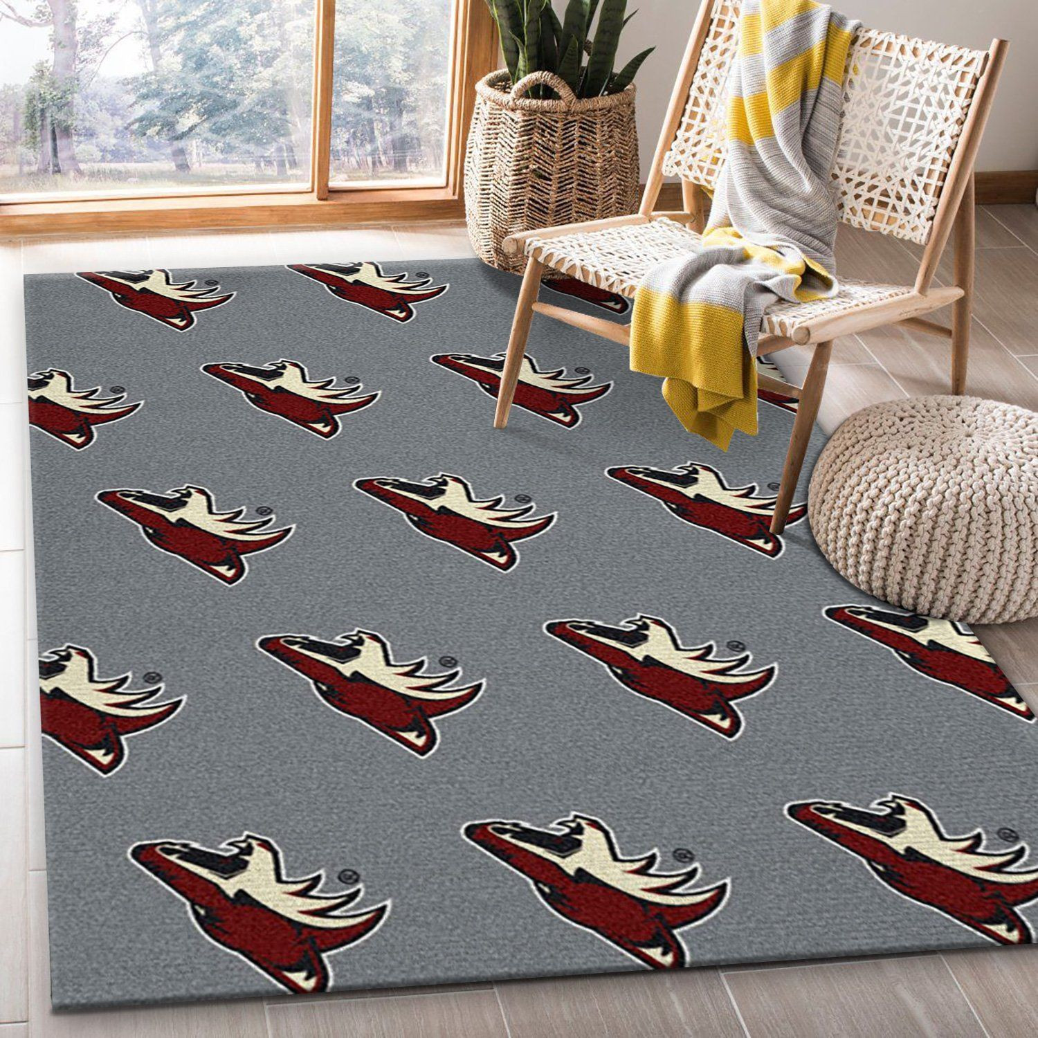 Repeat Phoenix Coyotes Team Logo Rectangle Area Rug – Full Print Carpet For Living Room & Bedroom Home Decor