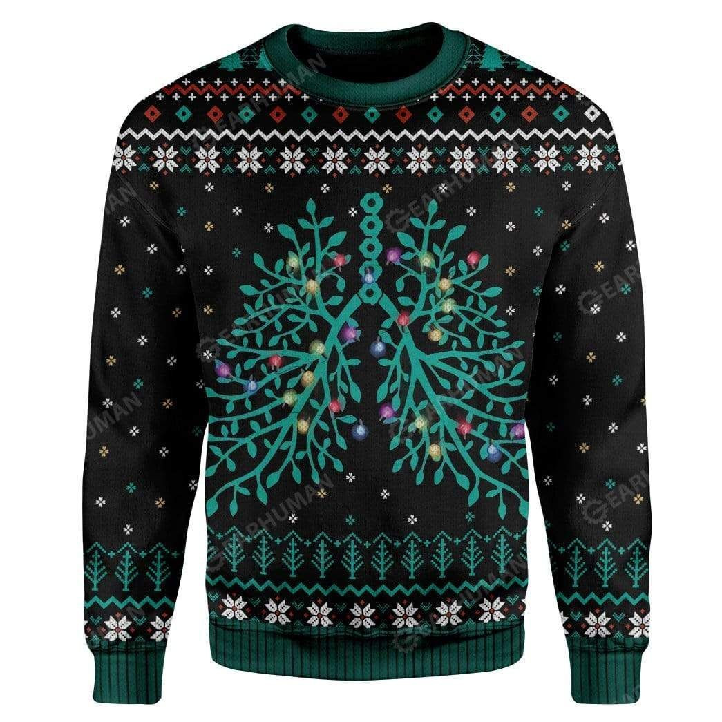 Respiratory Christmas Lights For Unisex Ugly Christmas Sweater,