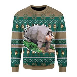 Rhino Giving Birth Ugly Christmas Sweater, Perfect Holiday Gift