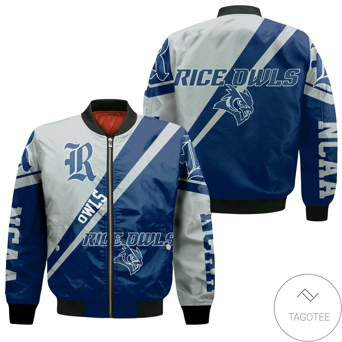 Rice Owls Cross Style Bomber Jacket | NCAA College Team Jacket for Men & Women | Sports Fan Gift