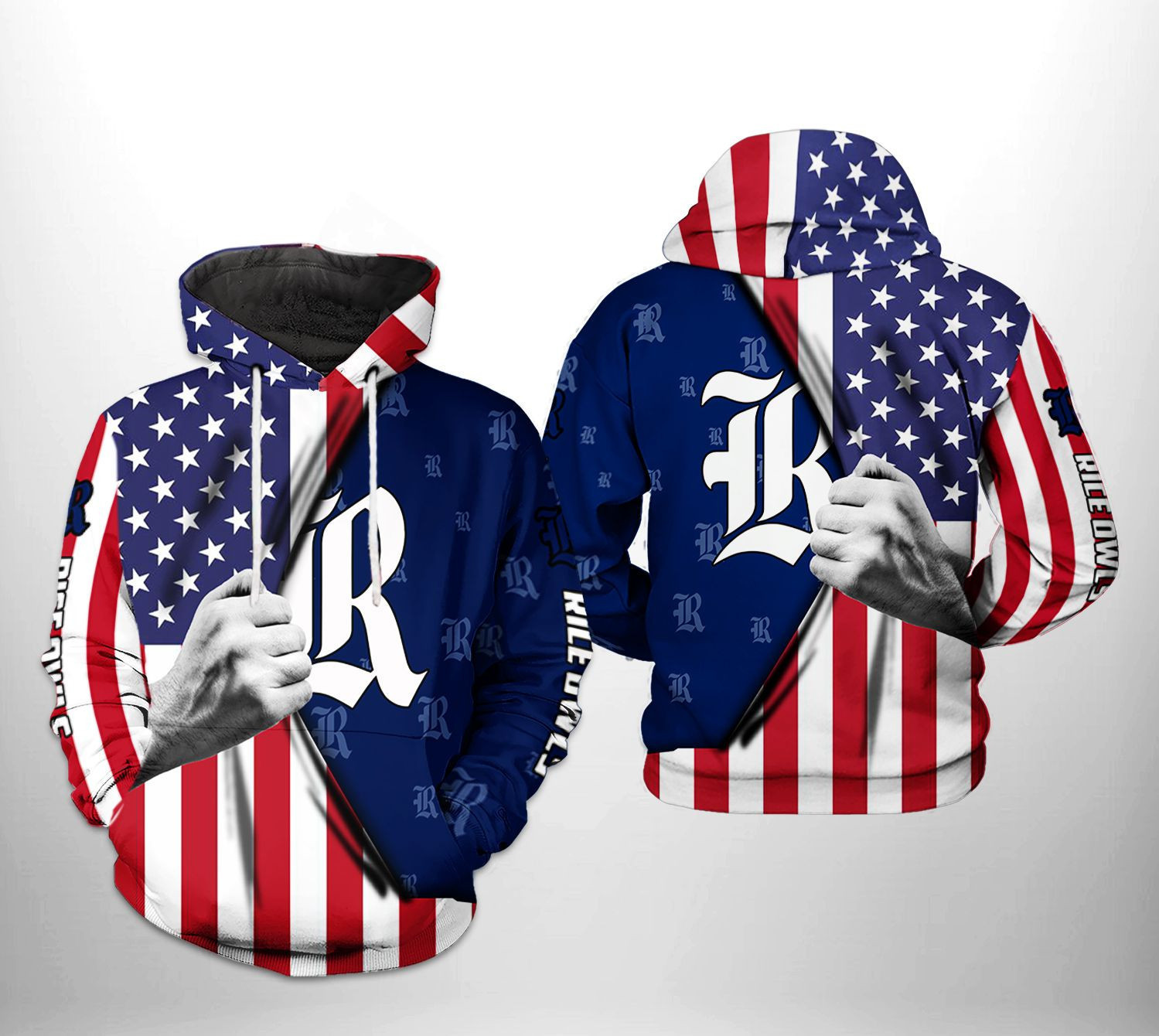 Rice Owls NCAA US Flag 3D All Over Print Hoodie & Zip Hoodie