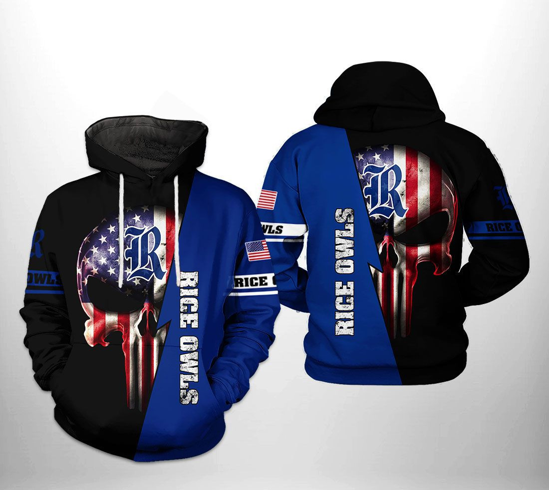Rice Owls NCAA US Flag Skull 3D All Over Print Hoodie & Zip Hoodie