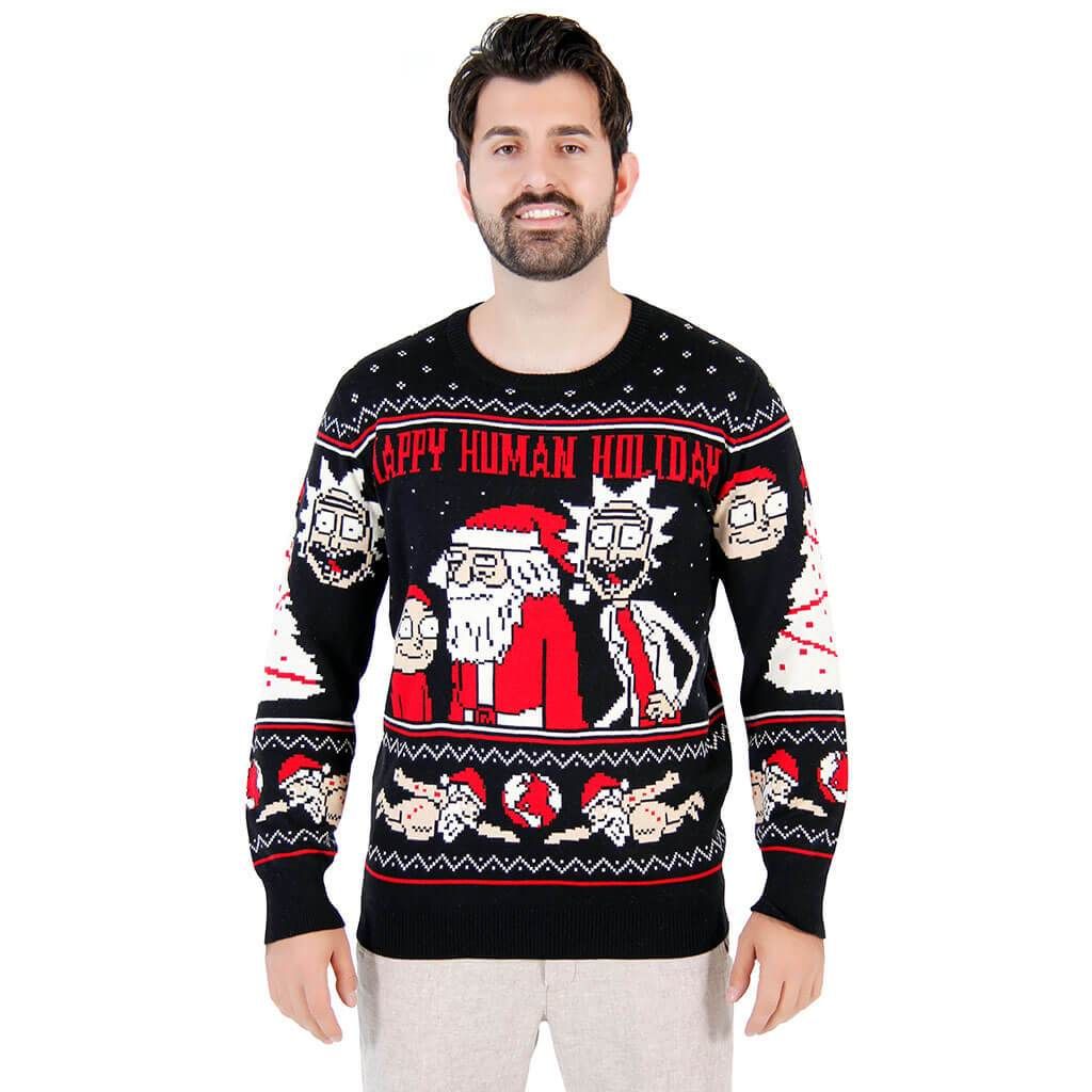 Rick And Morty Happy Human For Unisex Ugly Christmas Sweater, - Image 4