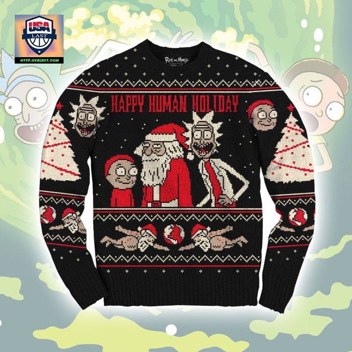 Rick And Morty Happy Human Holiday Ugly Sweater Christmas