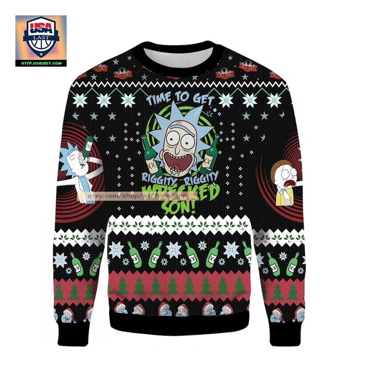Rick Sanchez Time To Get Riggy Wrecked Son Merry Christmas Rick and Morty Ugly 3D Sweater