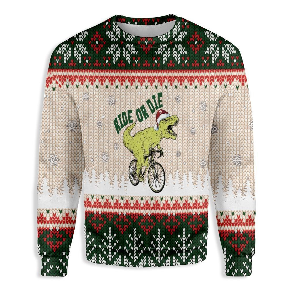 Ride or Die T-Rex Christmas Ugly Christmas Sweater, Perfect Holiday Gift