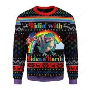 Ridin' With Joe Biden And Kamala Harris Lgbt For Unisex Ugly Christmas Sweater,