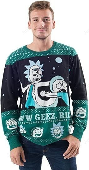 Ripple Junction Rick And Morty Alien Aww Geez Rick Ugly Christmas Sweater, Perfect Holiday Gift