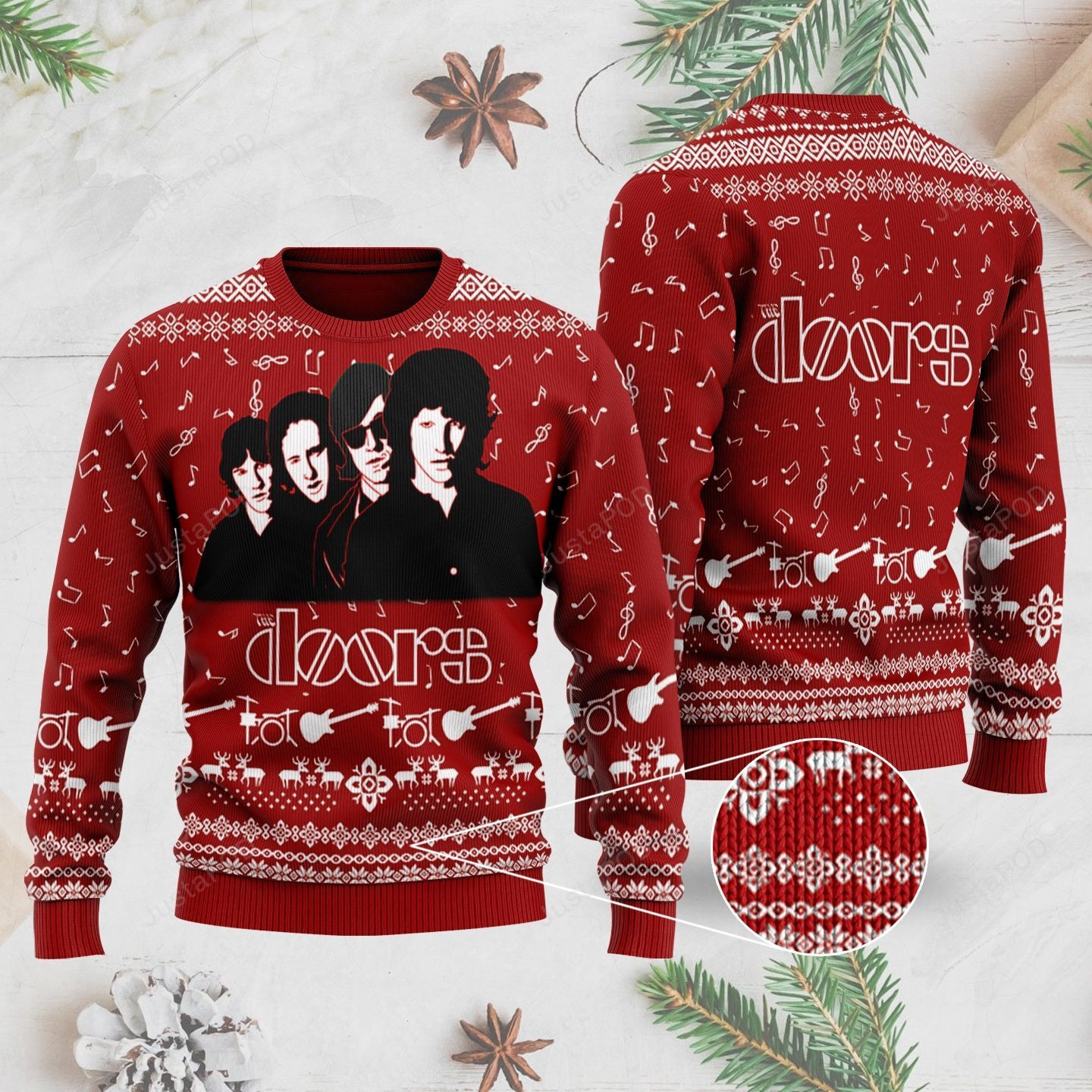 Rock Music The Doors Band Decorated With Music Instruments And Notes Ugly Christmas Sweater, Perfect Holiday Gift