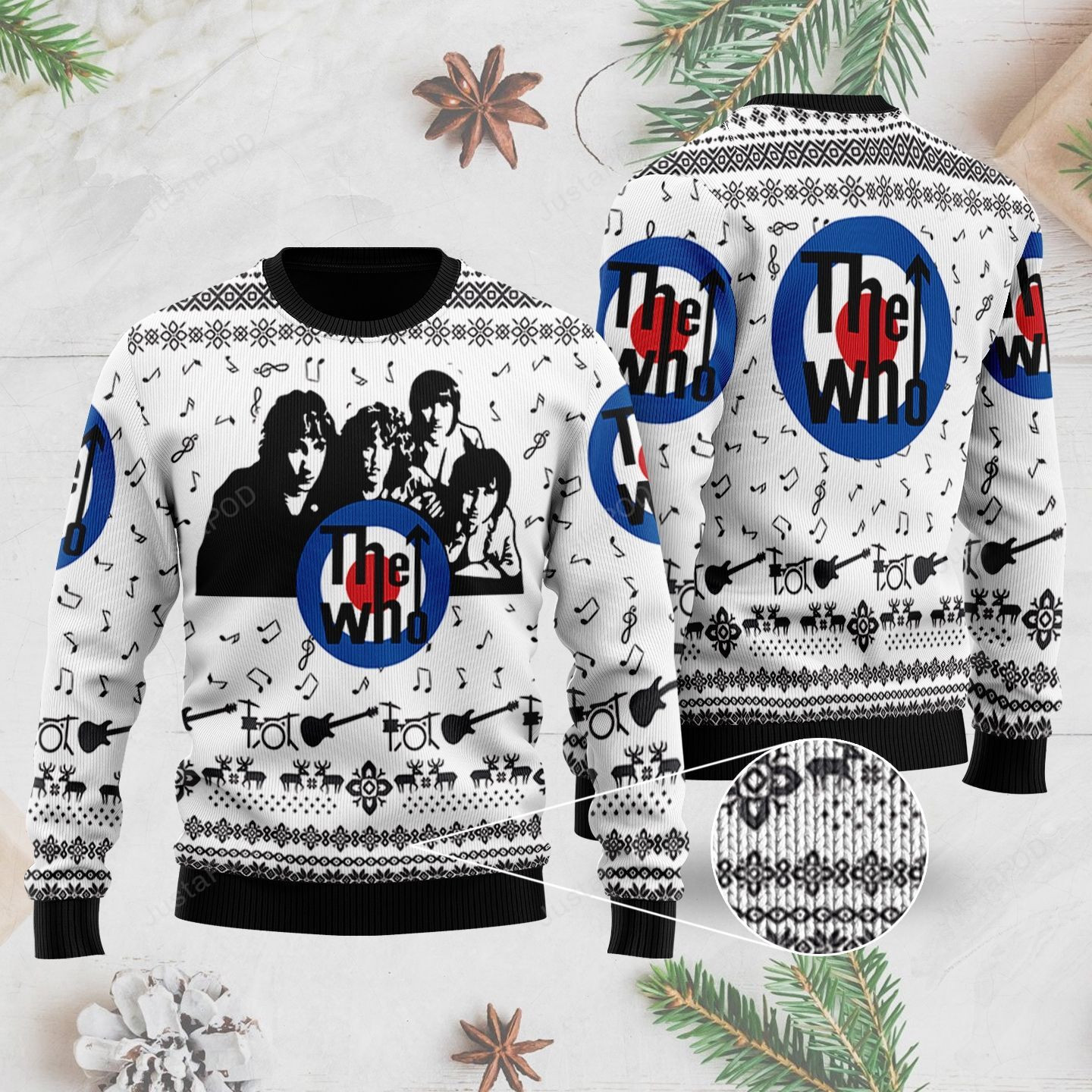 Rock Music The Who Band With Music Notes And Instruments Ugly Christmas Sweater, Perfect Holiday Gift