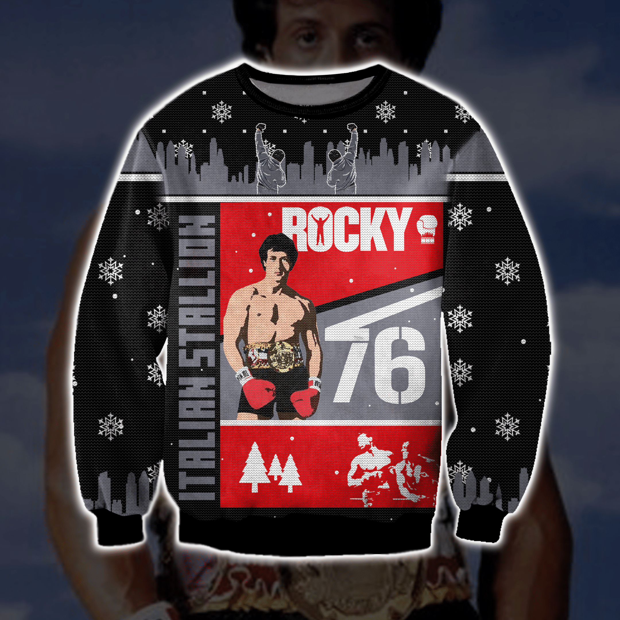 Rocky Balboa 3D Print Ugly Christmas Sweater