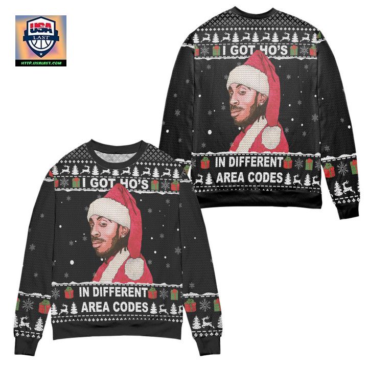 Roddy Ricch I Git Hos In Different Area Codes Snowflake Pattern Ugly Christmas Sweater Black