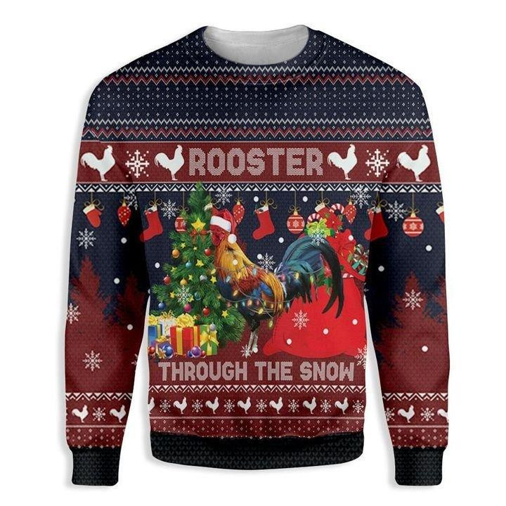 Rooster Through The Snow Ugly Christmas Sweater, Perfect Holiday Gift