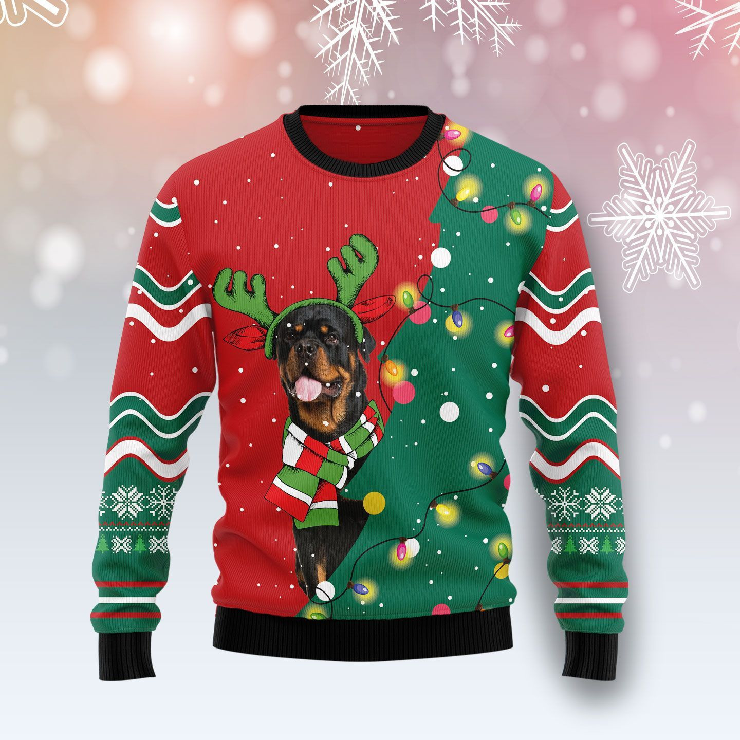 Rottweiler Christmas Tree Ugly Christmas Sweater, Perfect Holiday Gift
