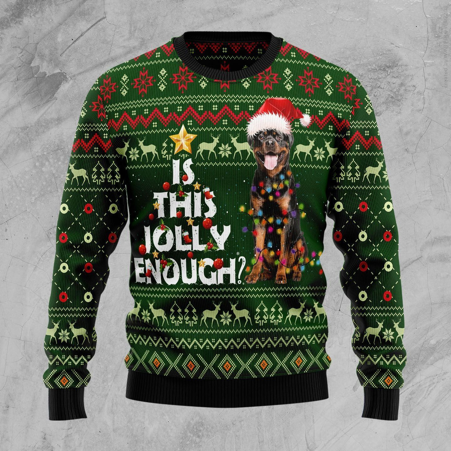 Rottweiler Is This Jolly Enough Ugly Christmas Sweater, Perfect Holiday Gift