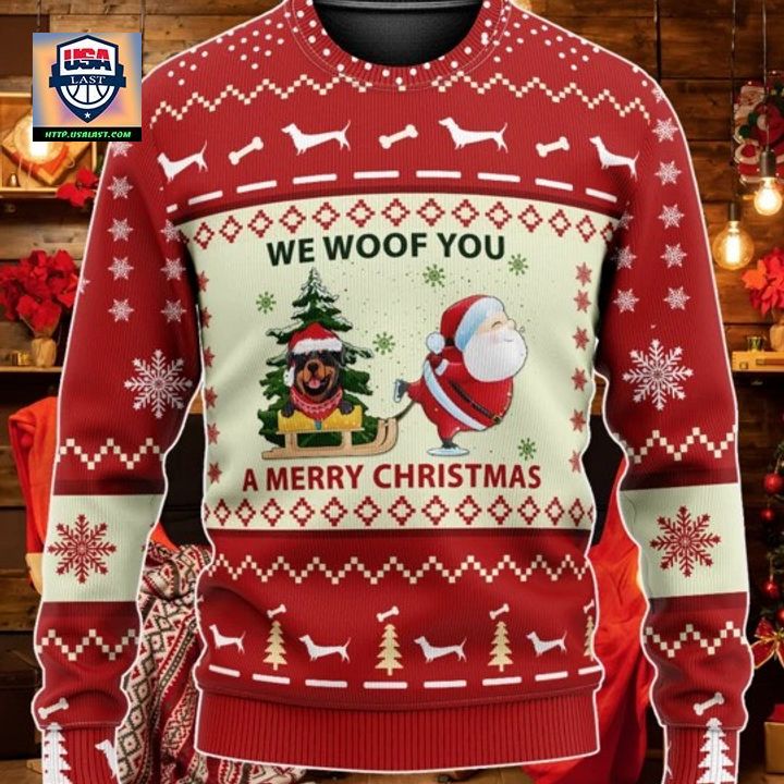 Rottweiler Santa Claus We Woof You A Merry Christmas Sweater Hoodie