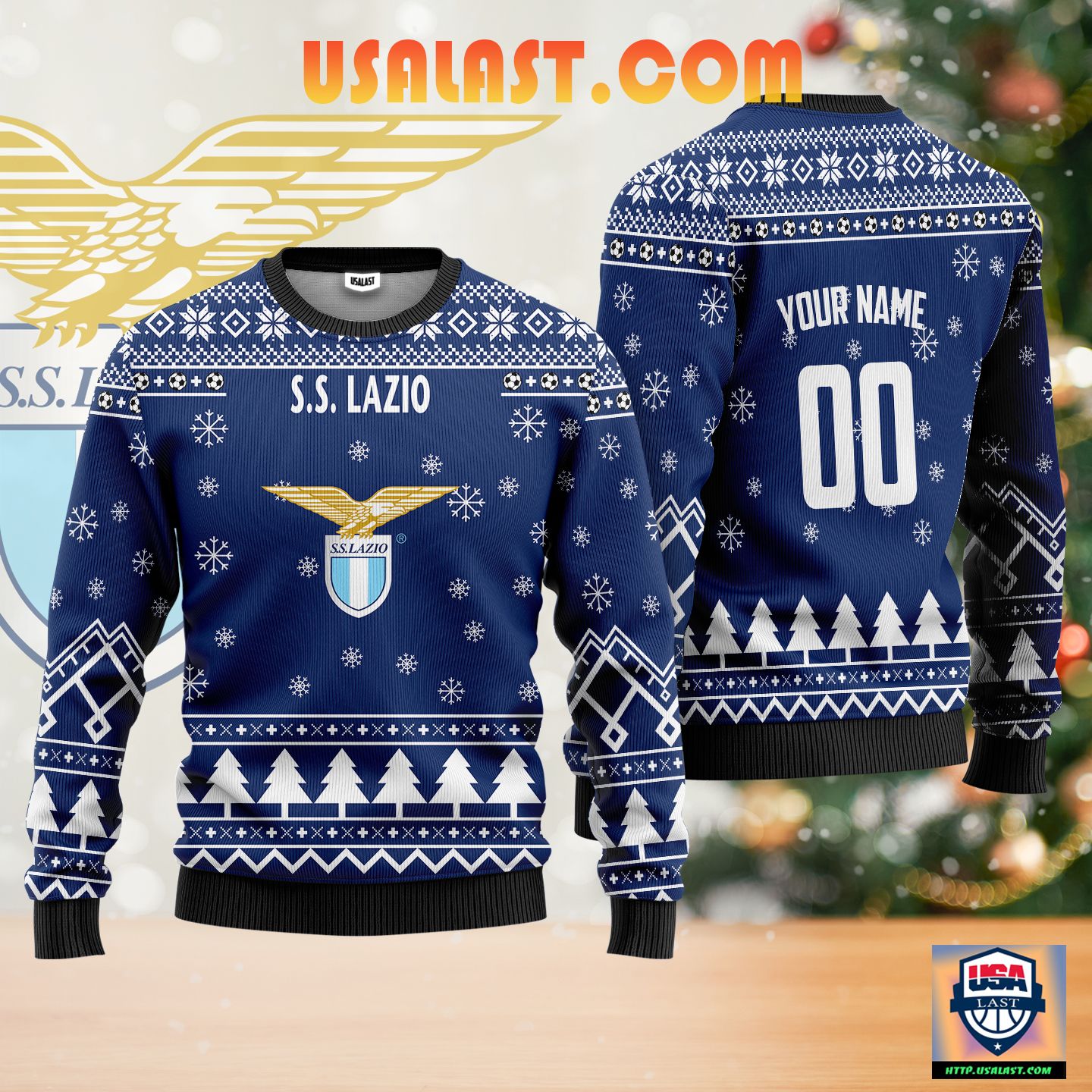 S.S. Lazio Personalized Ugly Christmas Sweater Navy Version