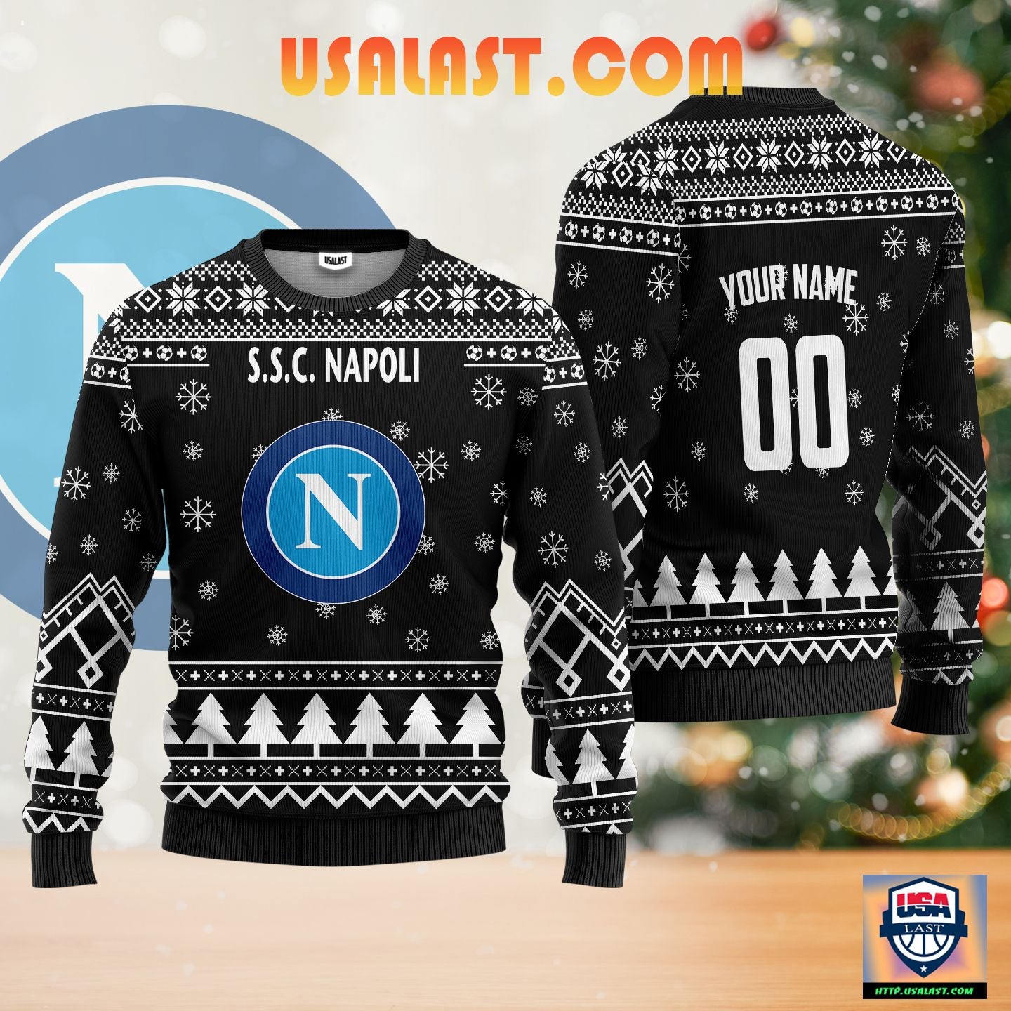 S.S.C Napoli Personalized Ugly Christmas Sweater Black Version