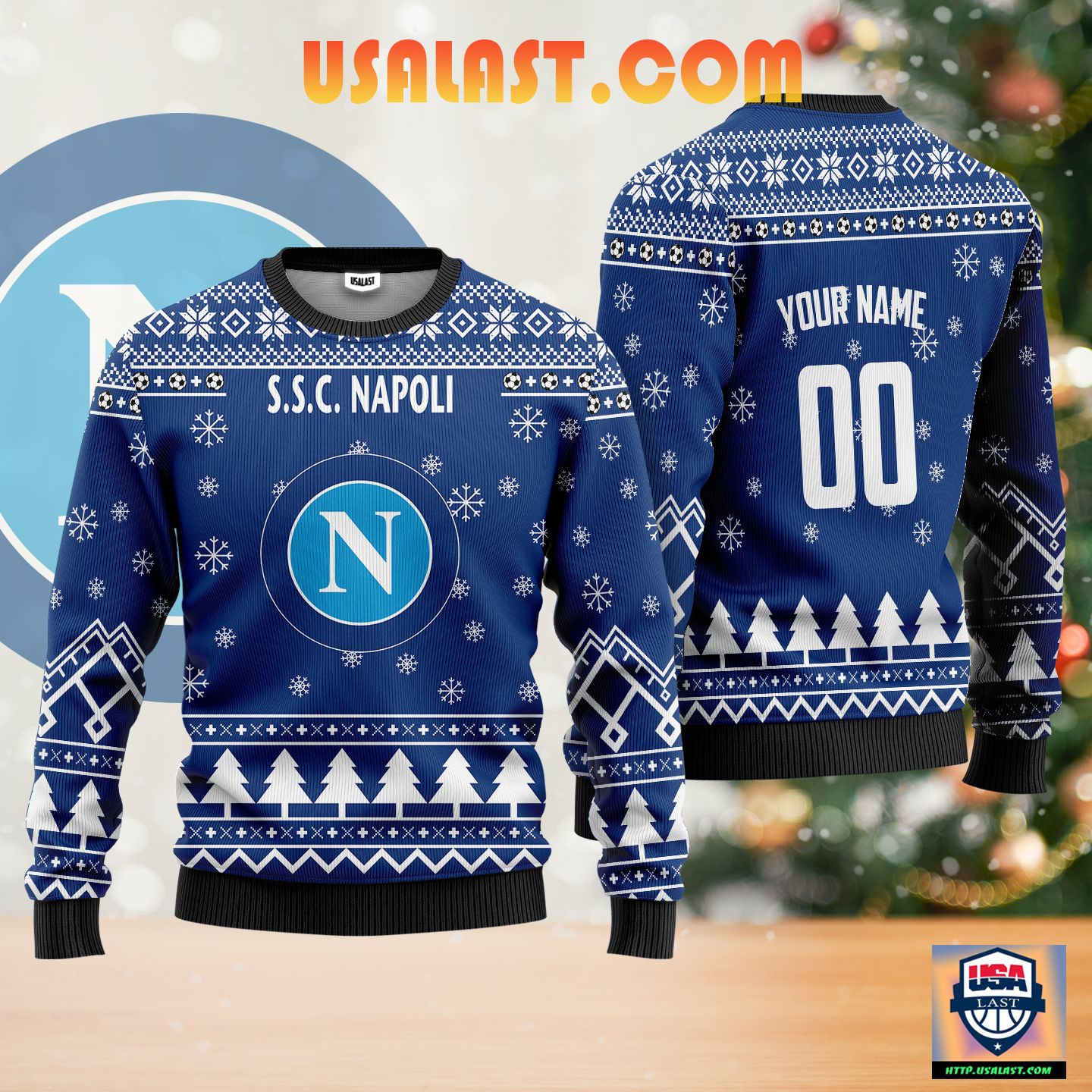S.S.C Napoli Personalized Ugly Christmas Sweater Navy Version