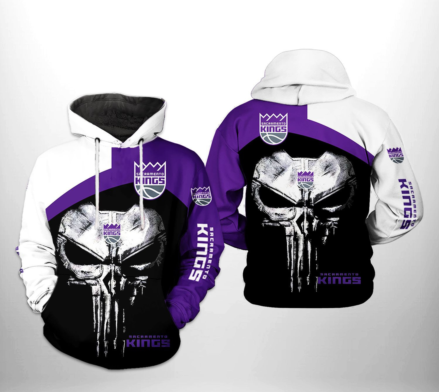 Sacramento Kings NBA Skull Punisher Team 3D All Over Print Hoodie & Zip Hoodie