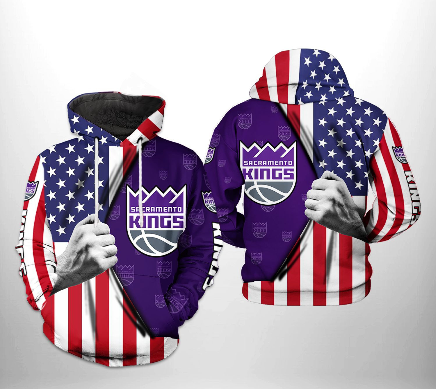 Sacramento Kings NBA US Flag Team 3D All Over Print Hoodie & Zip Hoodie