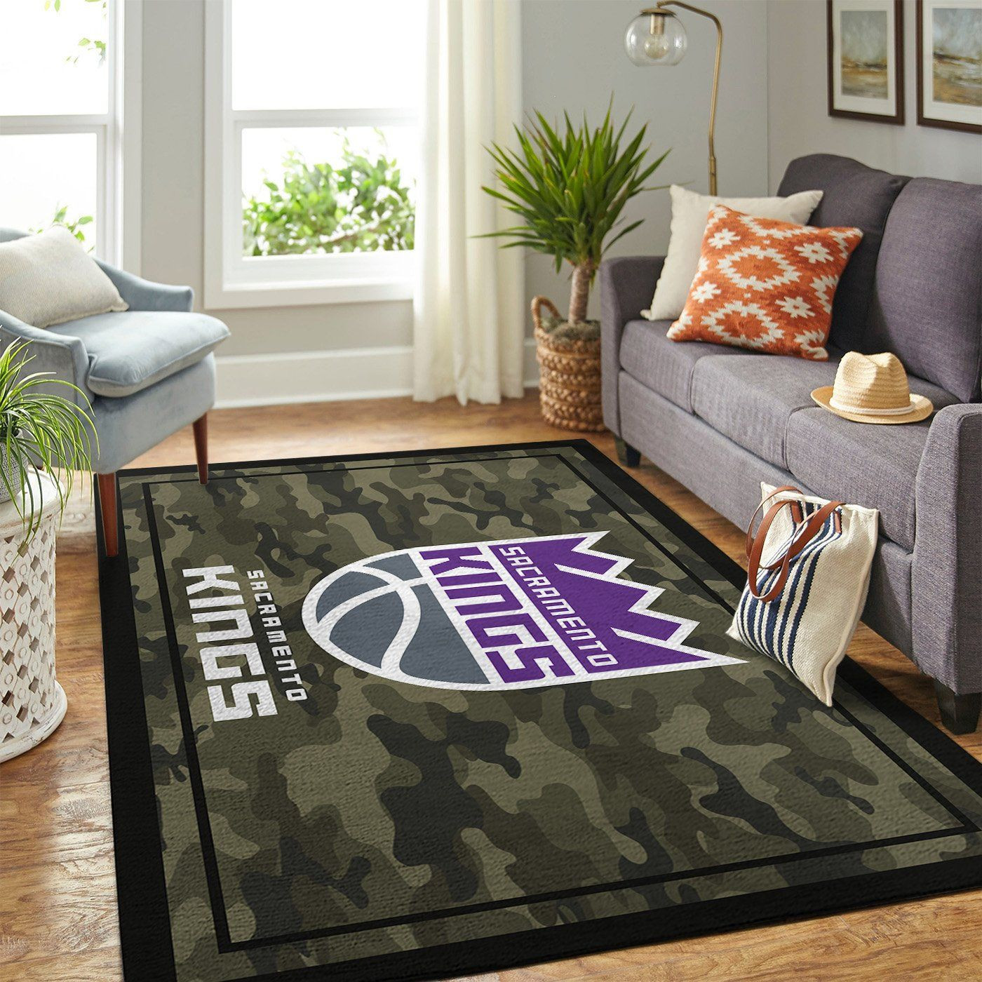 Sacramento Kings Team Logo Camo Rectangle Area Rug – Full Print Carpet For Living Room & Bedroom Home Decor