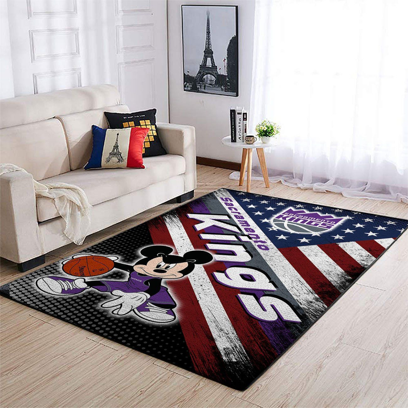 Sacramento Kings Team Logo Mickey Us Rectangle Area Rug – Full Print Carpet For Living Room & Bedroom Home Decor