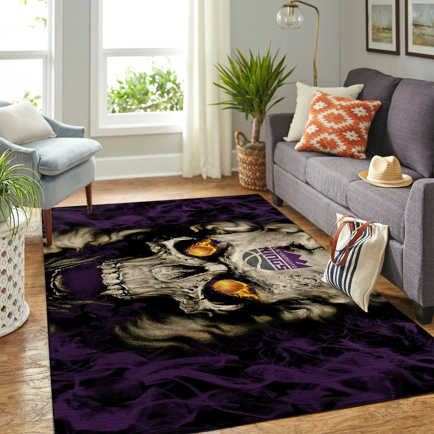 Sacramento Kings Team Logo Skull Rectangle Area Rug – Full Print Carpet For Living Room & Bedroom Home Decor