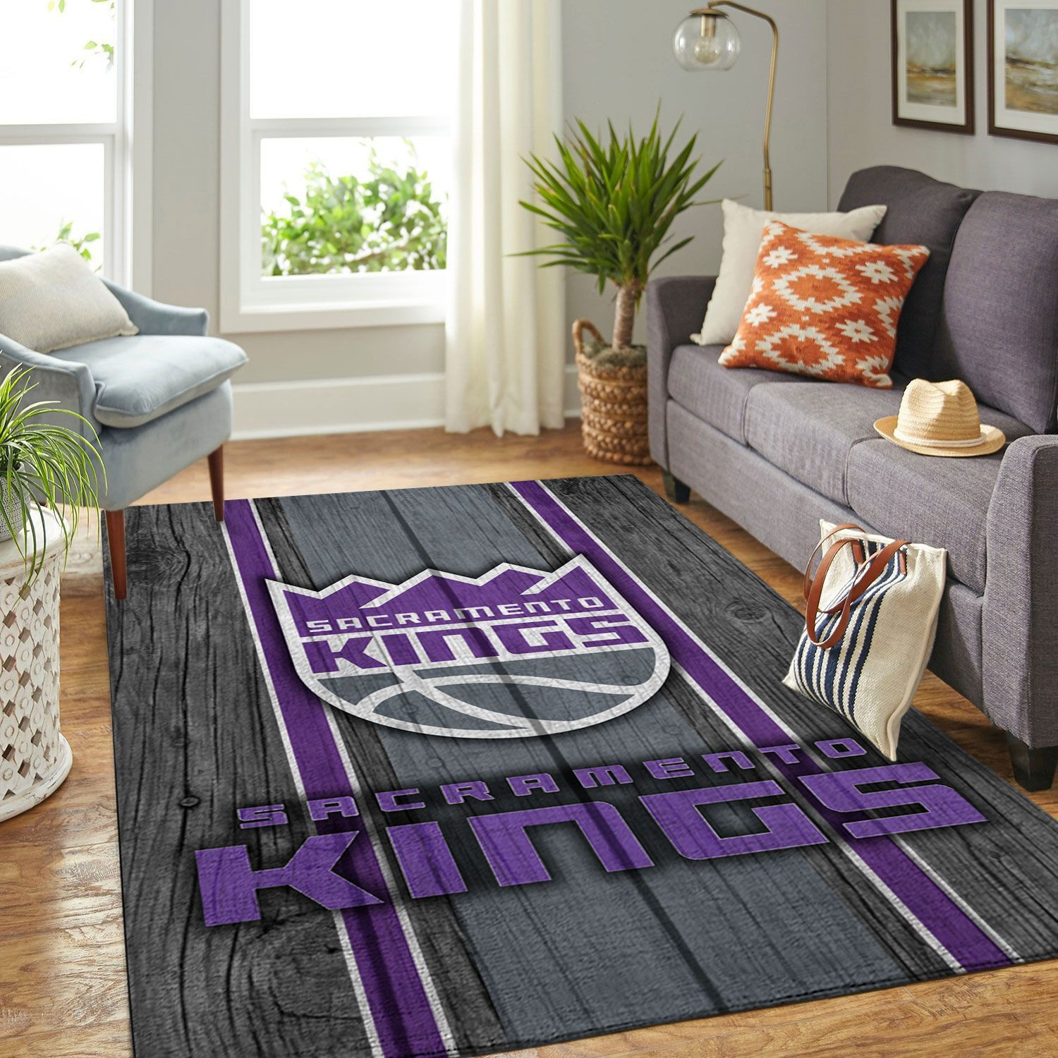 Sacramento Kings Team Logo Wooden Rectangle Area Rug – Full Print Carpet For Living Room & Bedroom Home Decor