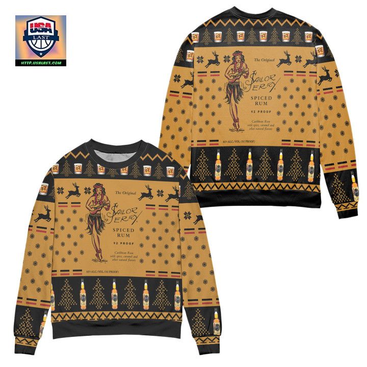 Sailor Jerry Spiced Rum Snowflake and Reindeer Ugly Christmas Sweater