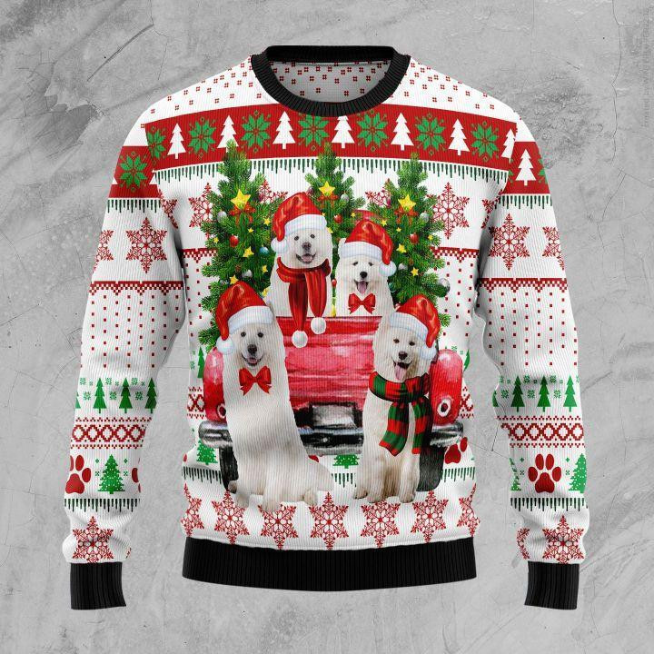 Samoyed Red Truck Ugly Christmas Sweater, Perfect Holiday Gift