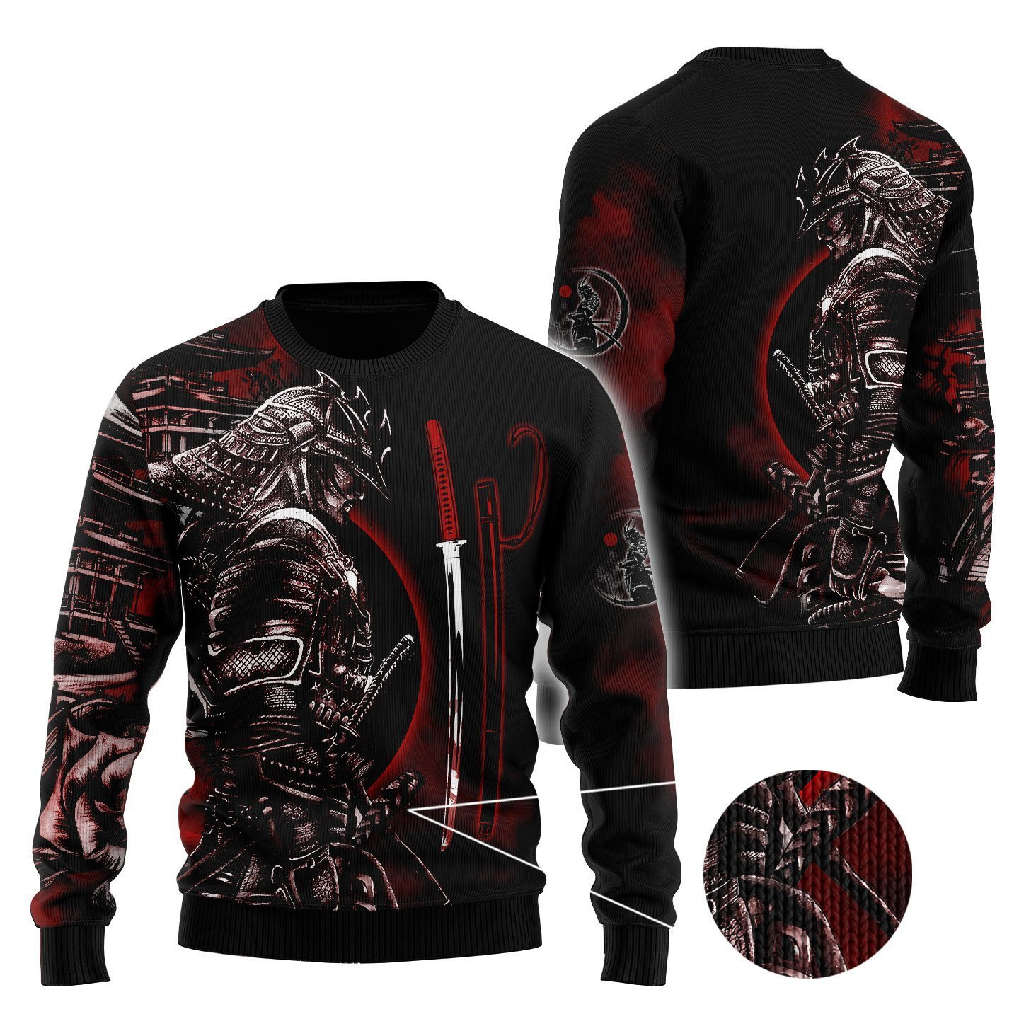 Samurai Tattoo Ugly Christmas Sweater, Perfect Holiday Gift