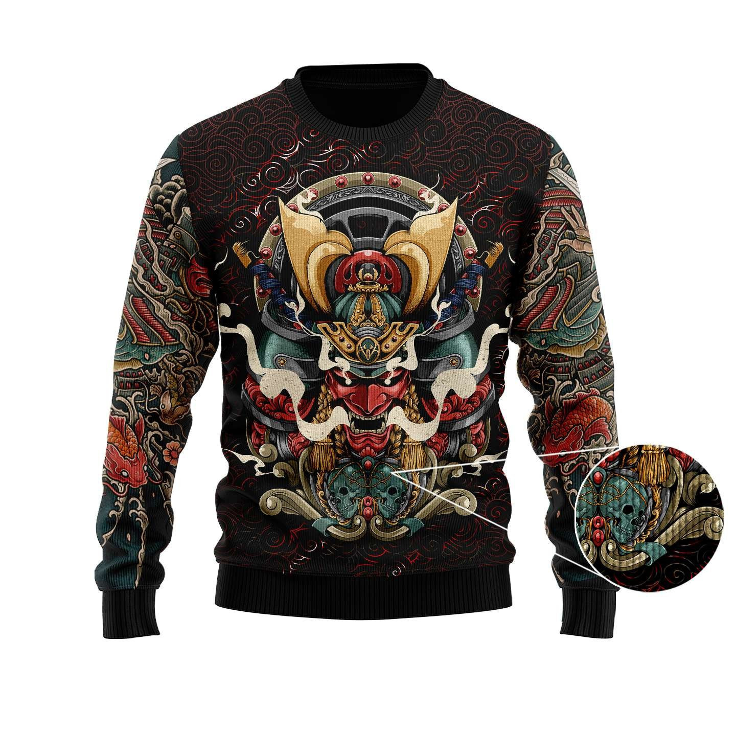 Samurai Tattoo Ugly Christmas Sweater, Perfect Holiday Gift