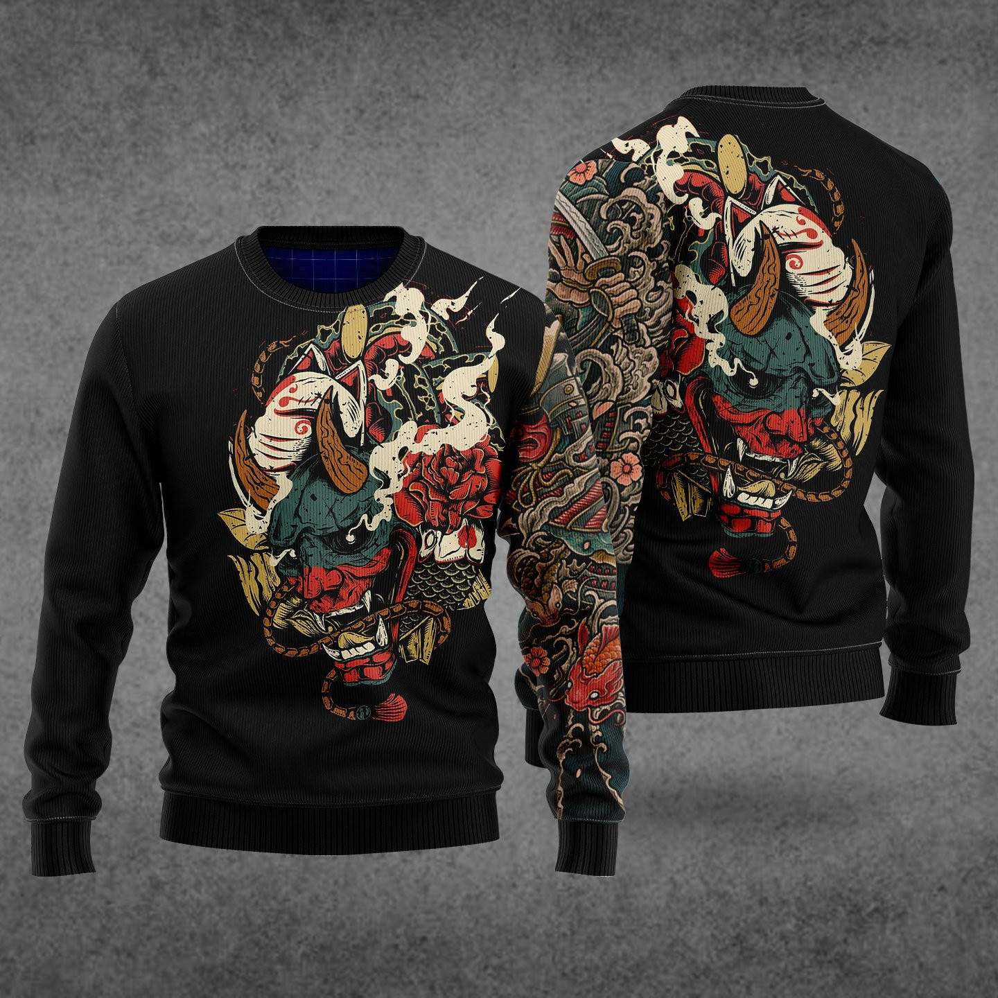 Samurai Tattoo Ugly Christmas Sweater, Perfect Holiday Gift