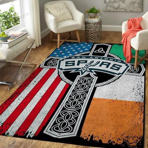San Antonio Spurs Basketball Irish St Patricks Day Flag Cross Rectangle Area Rug – Full Print Carpet For Living Room & Bedroom Home Decor