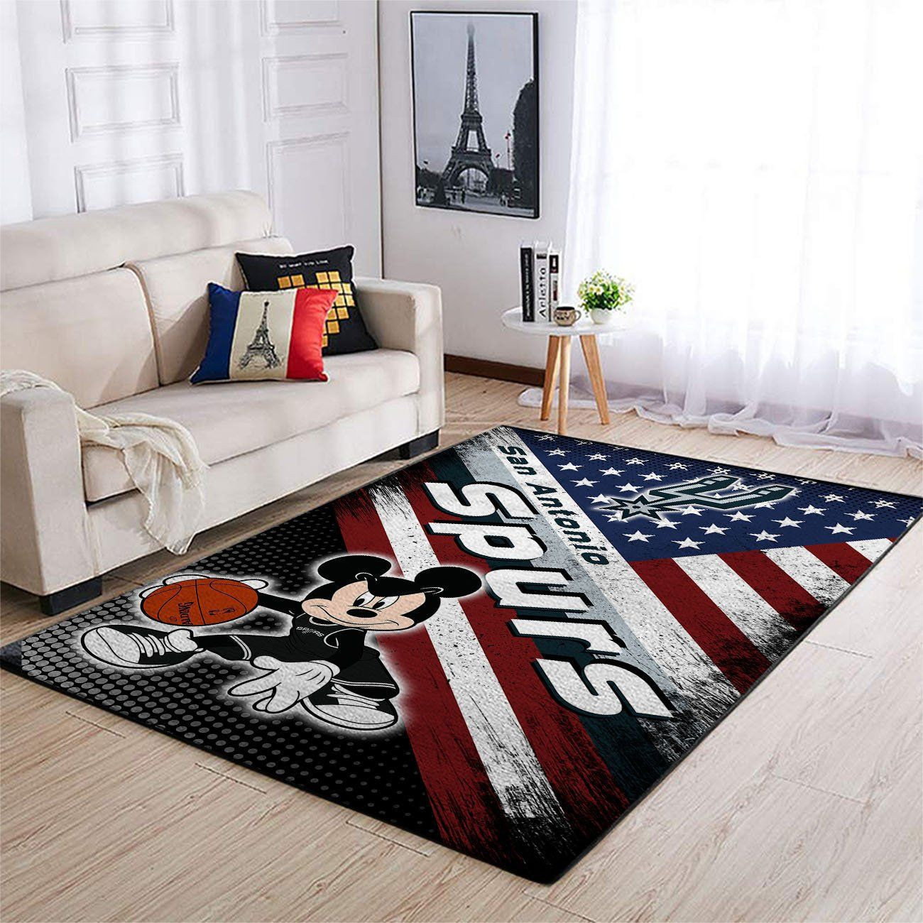 San Antonio Spurs Team Logo Mickey Us Rectangle Area Rug – Full Print Carpet For Living Room & Bedroom Home Decor